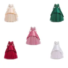 Вечерние кружевные платья с длинными рукавами и цветочным принтом для маленьких девочек, детские торжественные платья для выступлений