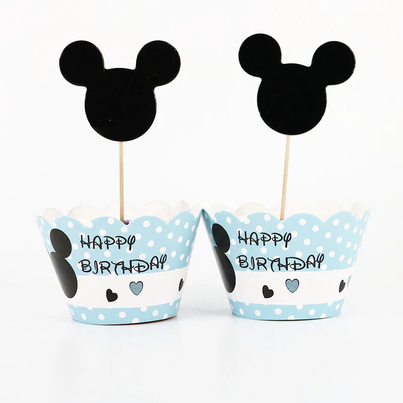 12set Mickey Wrap-4 Мальчик или девочка Baby Shower вечерние обертки кекс Топпер День Рождения Декор кекса поставки - Цвет: 12set Mickey Wrap-4