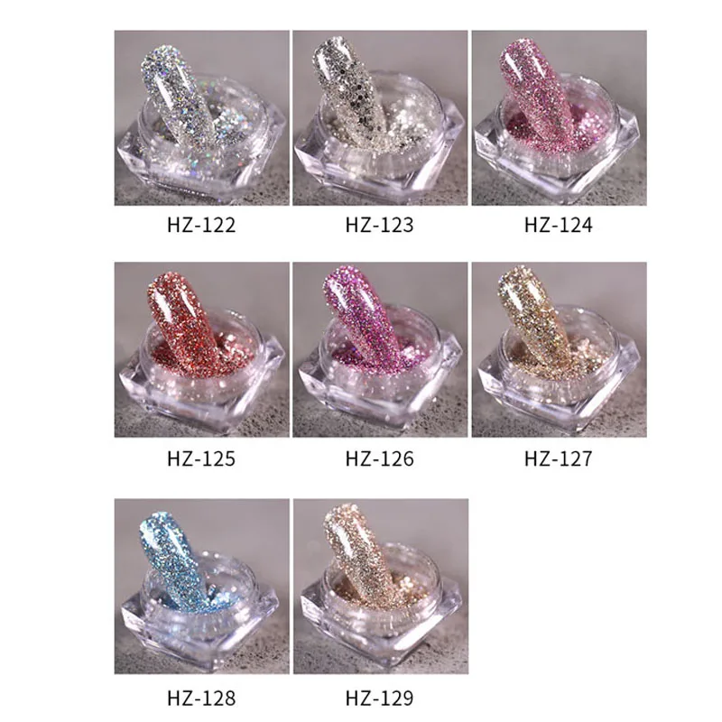 Nail art DIY 3D mixed 8 color nail powder sets Glitter siliver sequins flakes Manicure decoration