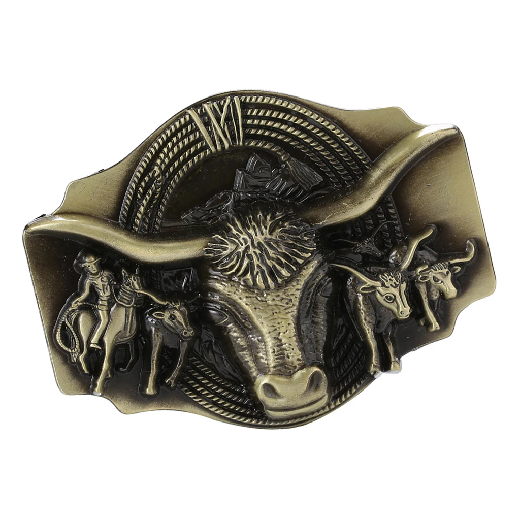 Western Indian Cowboy Belt Buckle Animal OX Head Texas Bronze Metal Buckle