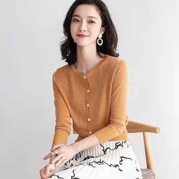 

ORANGE Summer new women's slim short cardigan knitted long-sleeved button sunscreen shirt
