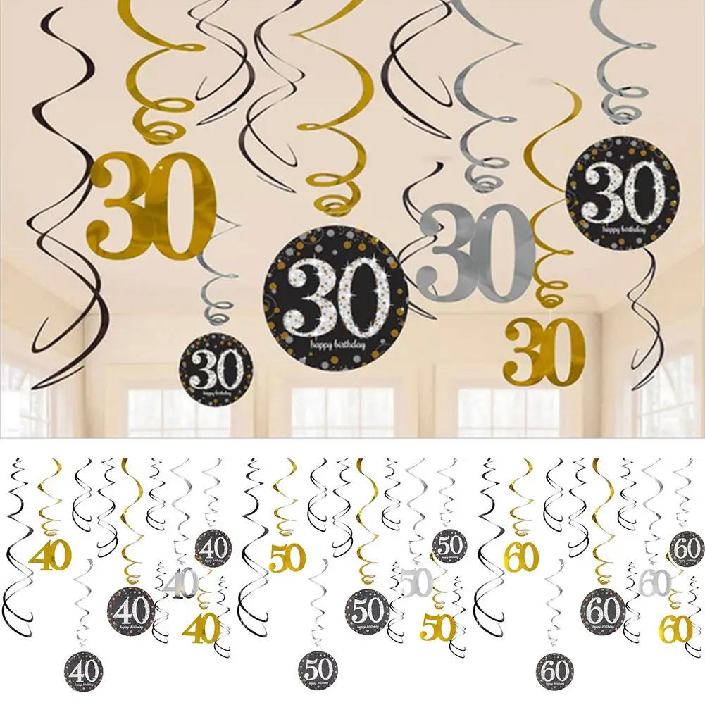 12 шт. 30/40/50/60 лет спиральные украшения на день рождения подвеска ленте Декор