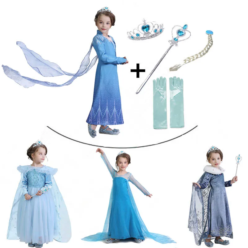 Новинка; платье для девочек с изображением Анны и Эльзы; Карнавальные Платья для вечеринок; платье принцессы; зимняя одежда с длинными рукавами; детская одежда