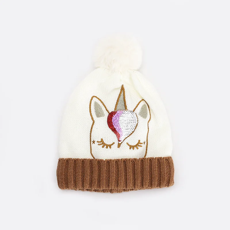 Unicorn Sequin Knitted Wool Beanie Hat