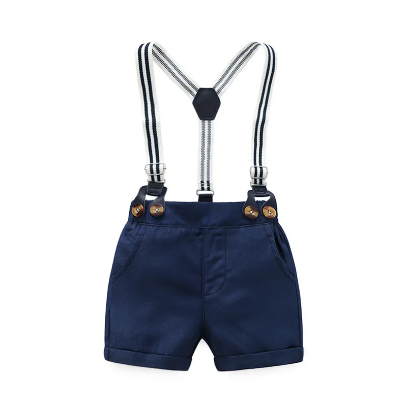 Baby Cotton Anchor Print Romper with Strap Shorts and Bow Tie