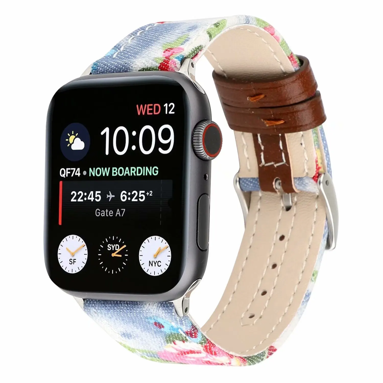 Джинсовый кожаный ремешок с цветочным принтом для apple watch 44 мм 40 мм 38 мм 42 мм браслет браслеты для iWatch серии 5 4 3 2 1