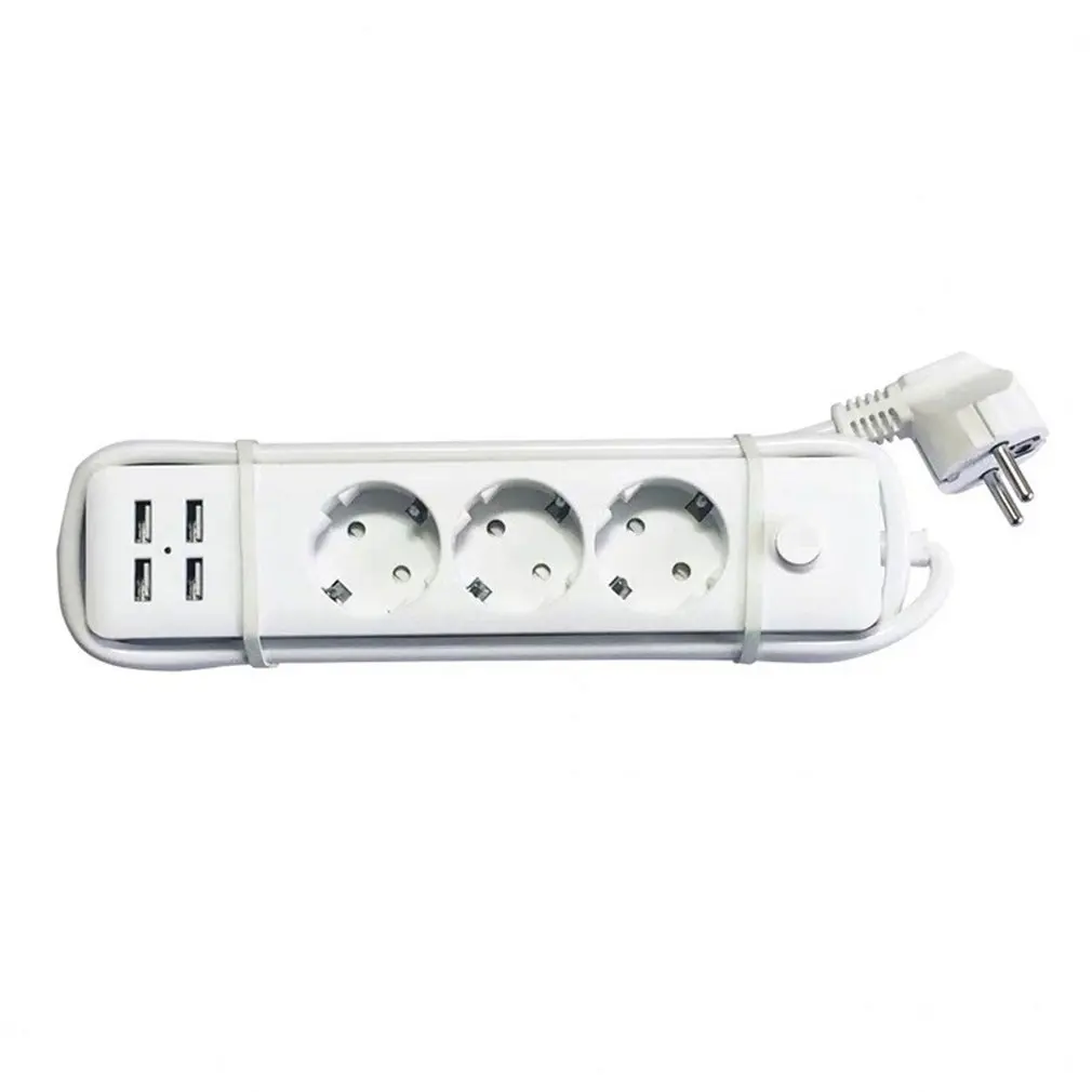 European Standard 4USB+3 Plug Round 3 Hole Socket With Switch On Off Adapter Power Strip Portable Sockets Drop | Электроника