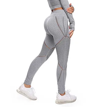

NORMOV Workout Women Leggings Mesh Patchwork Hollow Out High Waist Ankle Length Leggings Casual Solid Push Up Lady Jeggings