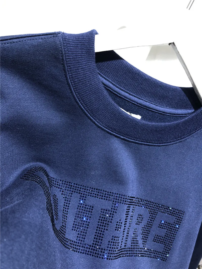 

Women Hoodie White Fleece Short Paragraph Blue Plus Velvet Round Neck Hoodie