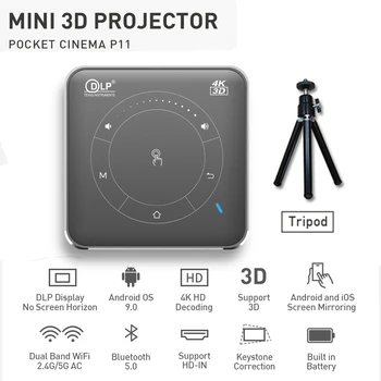 Billige EU Mini P11 DLP 3D HD 4k Projektor 50 ANSI Andorid Bluetooth Wifi 4 + 32GB LED Tasche Power Bank 2,4G IR Video Projektor Beamer