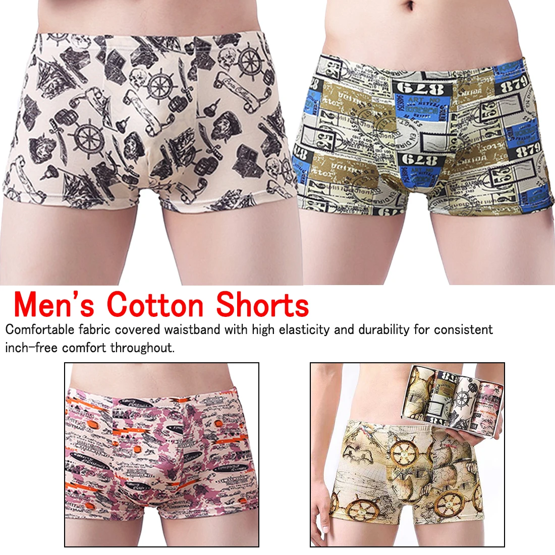 

4 Pcs Boxer for Men Map Underwear Shorts Sexy Modal Fashion Comfortable Boxers Male Underpants Soft Underwear Sexy Underpants