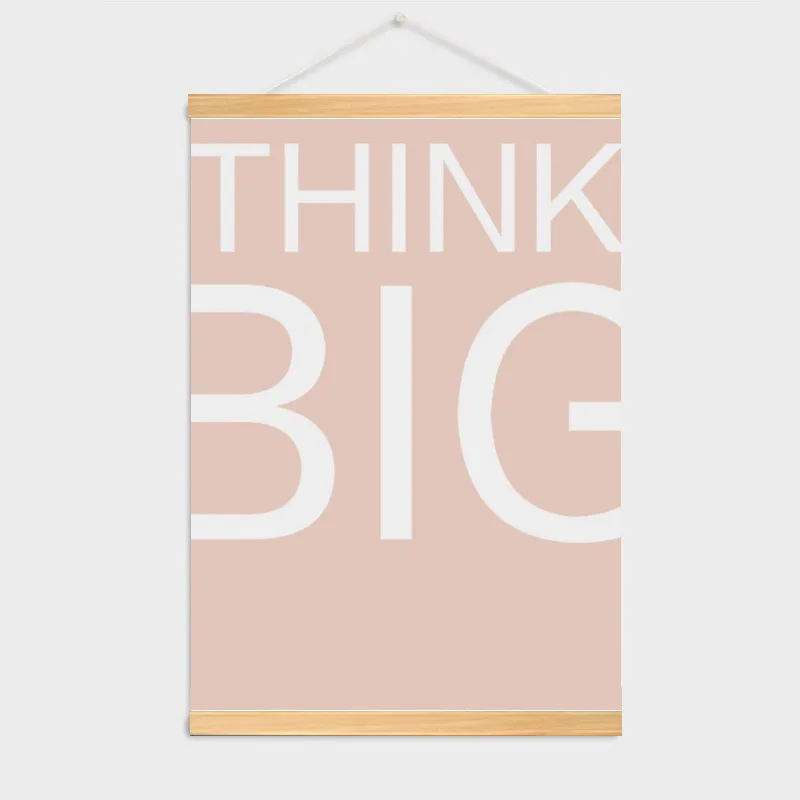 THINK Big Pink Inspiration английский лозунг Девушки декоративная живопись для комнаты твердой древесины Скручивающиеся картины