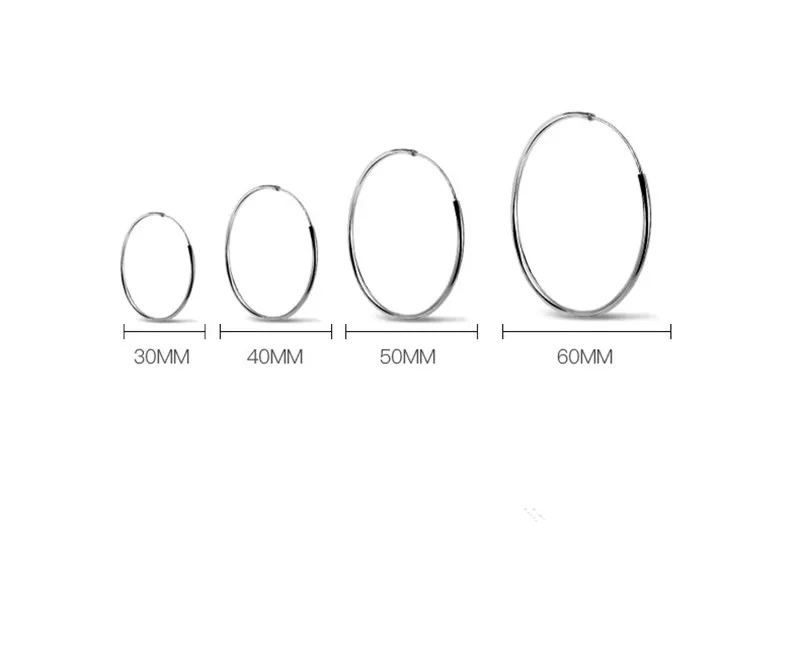 Большие серьги-кольца, женские серебряные серьги, серьги-кольца, круглые серьги-кольца, круглые серьги 30 мм/40 мм/50 мм/60 мм/70 мм