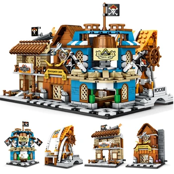 

4pcs/sets One Piece Pirate Shop Store Street View Building Blocks Kit Bricks Classic Movie Model Kids Toys For Children Gift