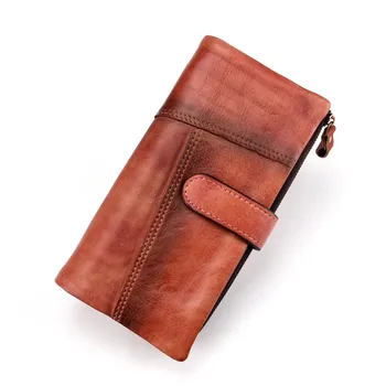 

Nesitu High Quality New RFID Blocking Vintage Long Coffee Yellow Red Genuine Leather Men Women Wallet Female Purses M8025
