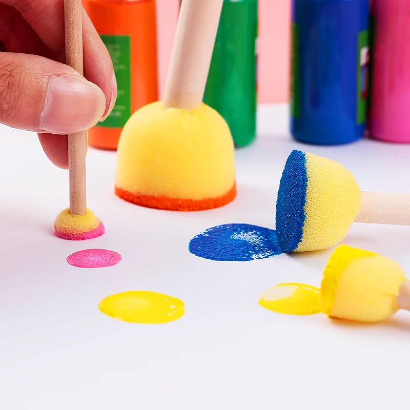 Kandle 4pcs Kid Sponge Paint Brush Wooden Handle Painting Toy DIY