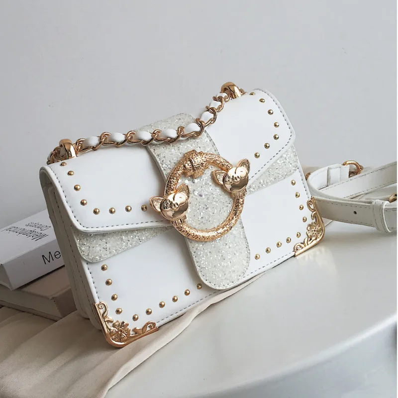 Горячая расшитая блестками заклепка Маленькая женская сумка Роскошные