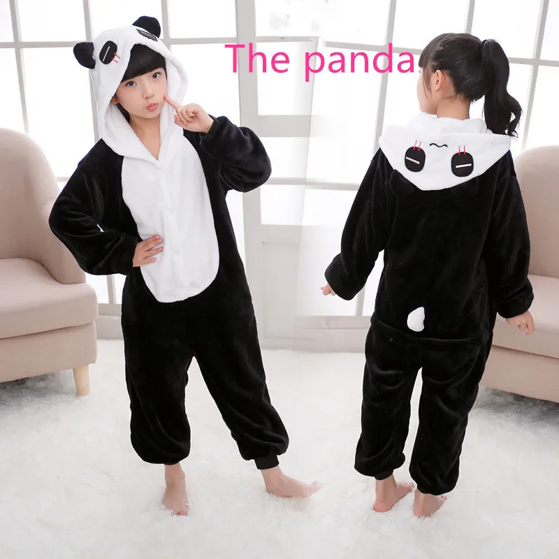 Children's Winter Siamese Pajamas Cartoon Hooded Animal Pattern Pajamas Flannel Warm Jumpsuit Boys And Girls Jumpsuit