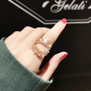 

FYUAN Luxury Crystal Rings for Women 2019 Open Adjustable Shine Geometric Zircon Rings Weddings Party Jewelry Gifts