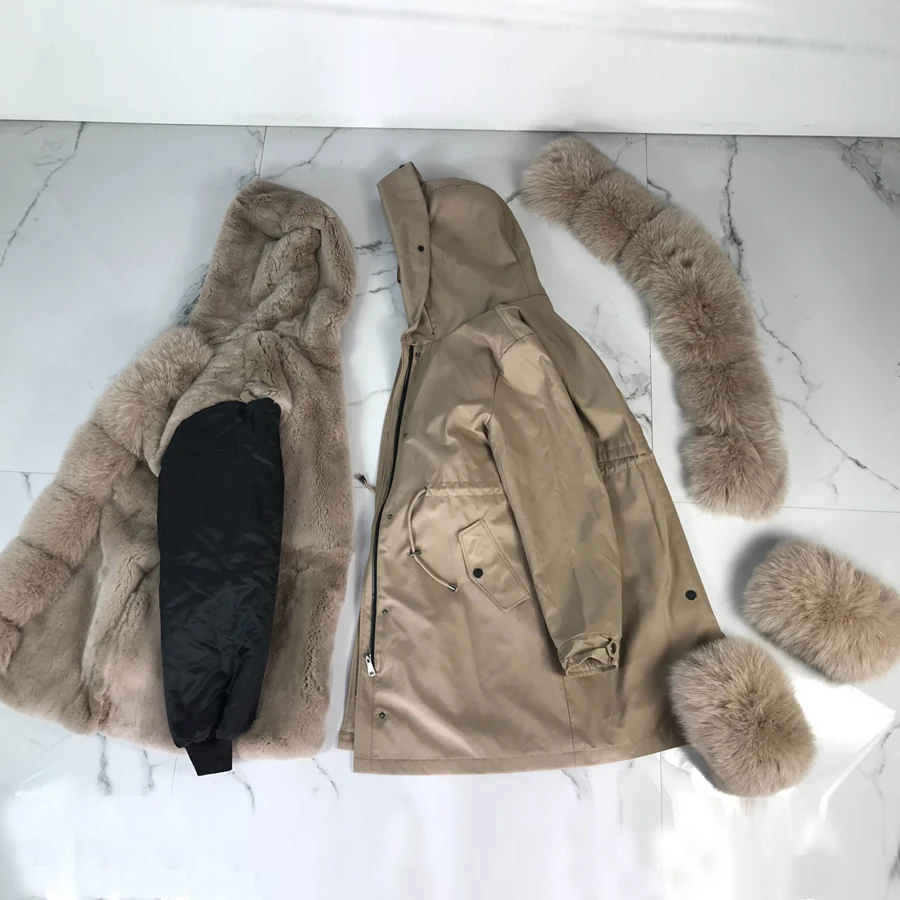 real natural fox fur coat jacket parka with big