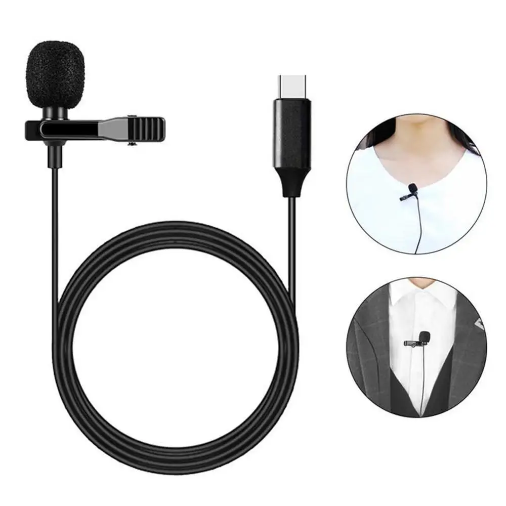 Mini micrófono portátil USB tipo C, 3,5mm, pinza de condensador en la solapa, lavalier, con cable Mikrofo/Microfon para teléfono y portátil