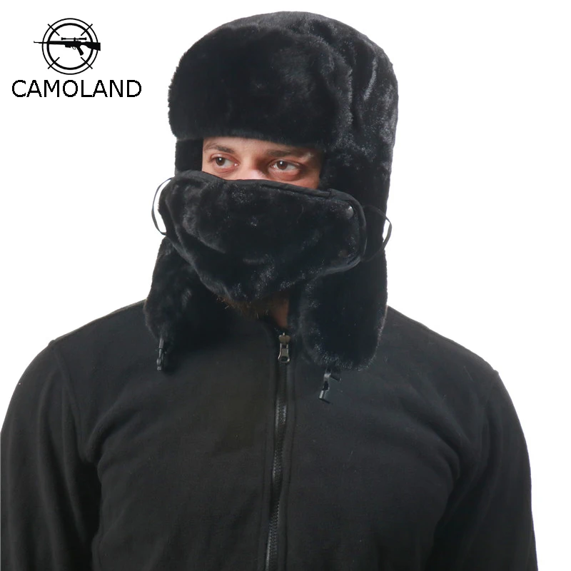 

CAMOLAND Warm Winter Hats Faux Fur Bomber Hat For Women Men Russia Ushanka Hat Outdoor Earflap Caps Women Thermal Snow Ski Caps