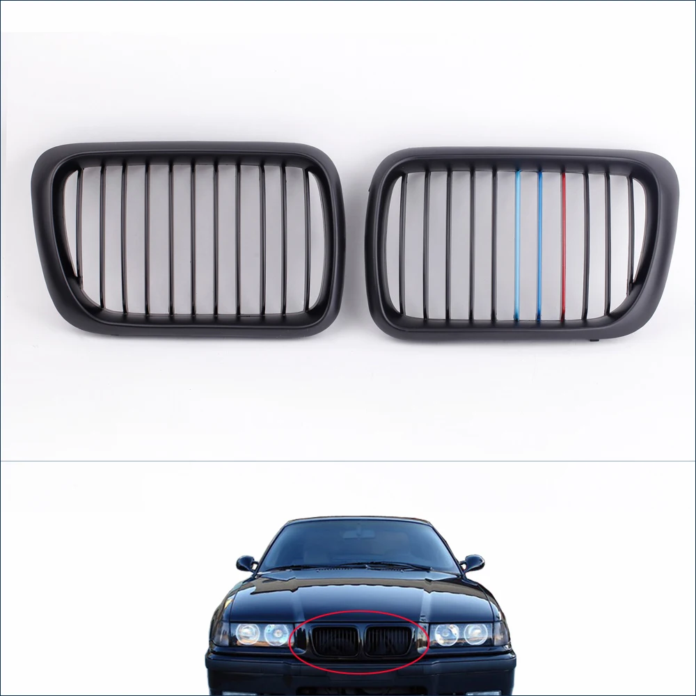 

2Pcs Matte Black M-color Front Kidney Grille for BMW E36 3 Series 1997-1999