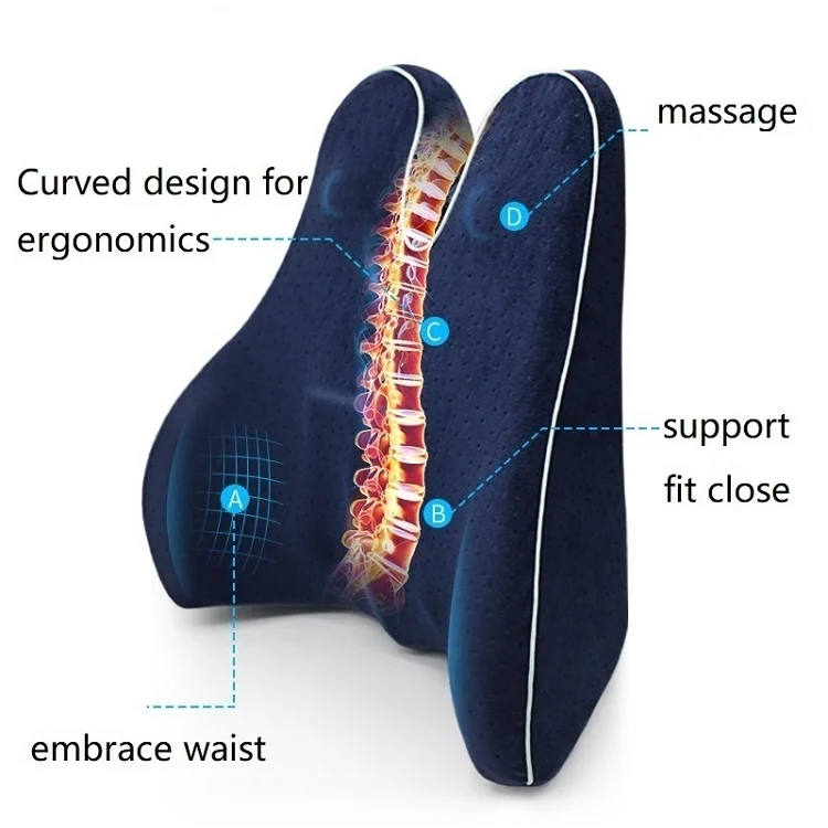 Large Size Comfortable Back Support Memory Foam Backrest Orthopedic Massage Lumbar Waist Chair Cushion Pillow Sadoun.com