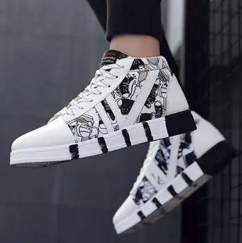 

Mens High-top Canvas Shoes Men 2019 New Spring Autumn Top Fashion Sneakers Lace-up High Style Solid Colors Man Black Shoes