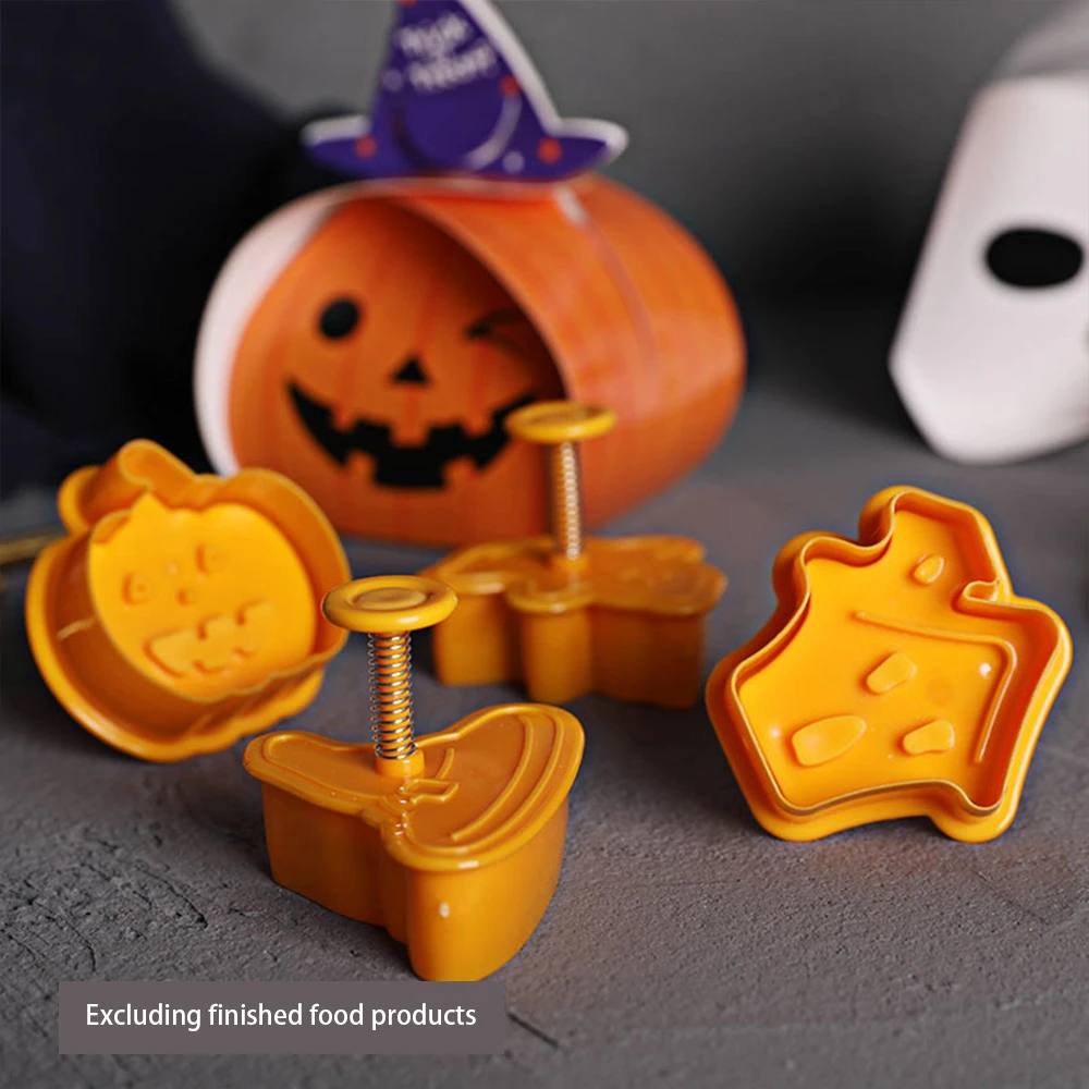 4pcs Halloween Ghost Pumpkin Theme Plastic Cookie Cutter baking Decorating Tools