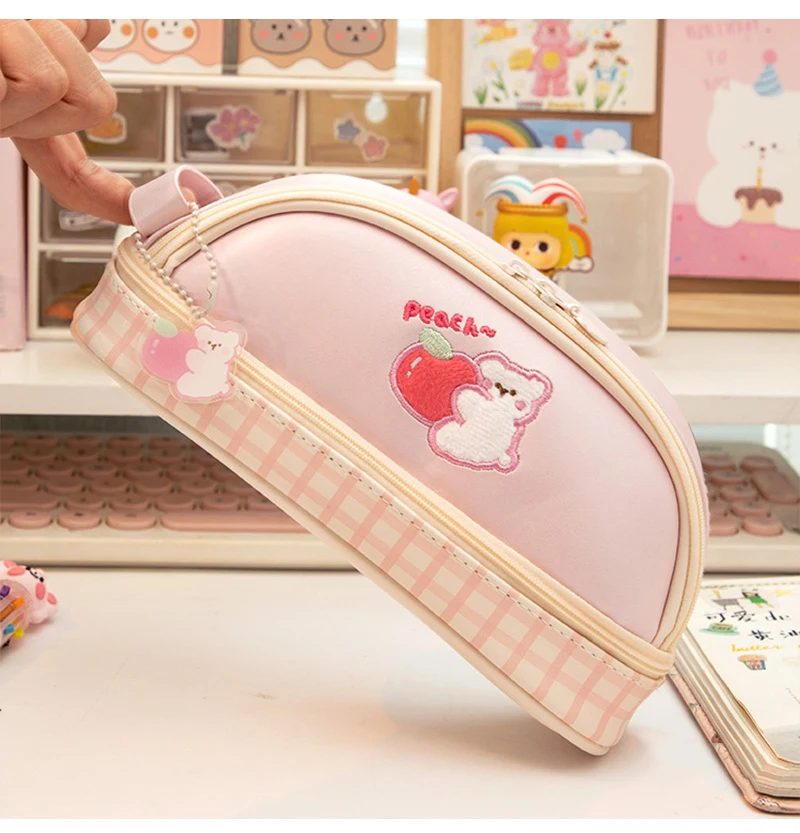 Kawaii Pencil Case    ins Japanese stationery Bear girl heart large capacity makeup pouch three bears cartoon cases in pink