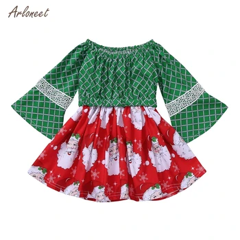 

ARLONEET girls dresses winter 2019 with princess Flare Sleeve Christmas Cartoon Santa Print Dress christmas vestidos Girls
