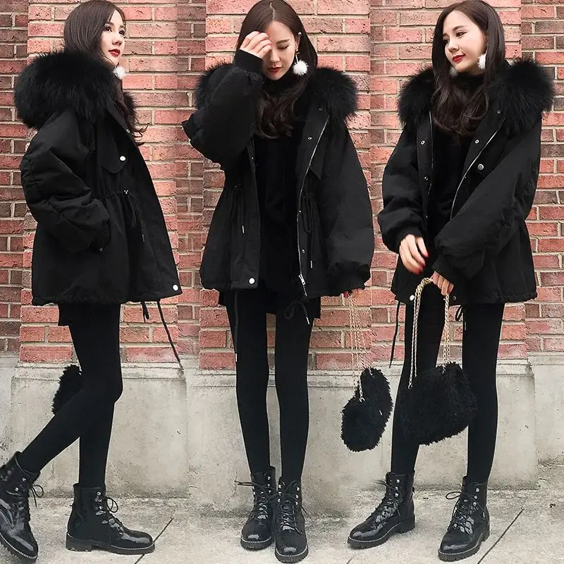 Elexs/Бархатная Толстая джинсовая куртка женская зимняя куртка с большим меховым воротником в Корейском стиле, локомотив, мутоновая шуба, женское студенческое короткое пальто 72510