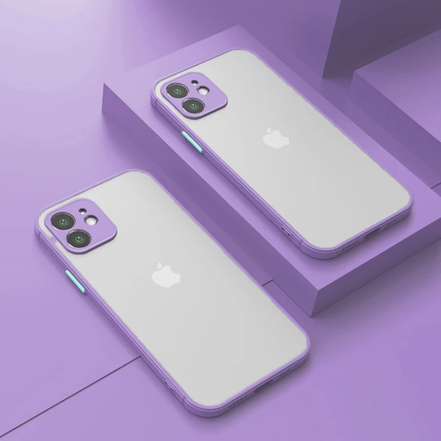 Luxury Shockproof Matte Bumper Phone Case For iPhone 11 12 Pro Max Mini X XR Xs SE2 8 6 7 Plus Soft Silicone Transparent Cover Purple