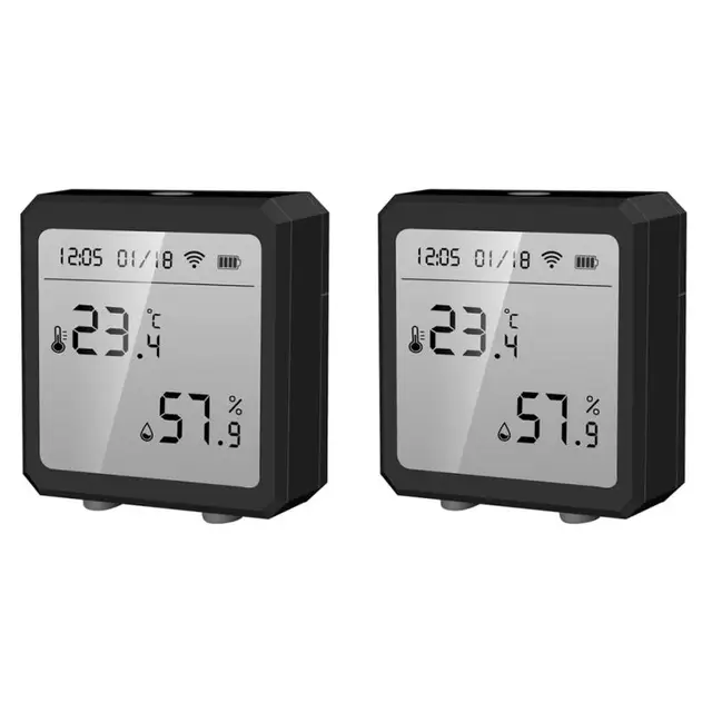 Tuya Smart Life WiFi Temperature & Humidity Sensor Bluetooth-compatible Thermometer With LCD Display For Alexa Google Home 2PCs Black