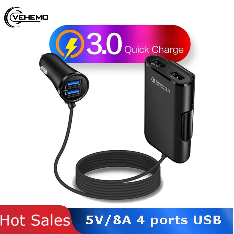 

QC3.0 4 Port USB Car Voiture Charger 8A 5V Cigarette Socket Fast Charging Power Auto GSP Adapter Phone Carro iPhone Accessories