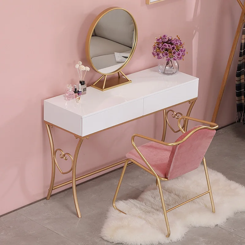 Simple Household Iron Dresser Small Bedroom Makeup Desk And Chair