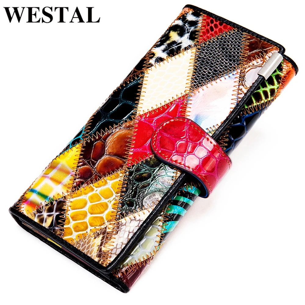 WESTAL Wallet for Women Zipper Ladies Clutch Bags with Cellphone Women's Genuine Leather Female Patchwork Long 420 | Багаж и сумки