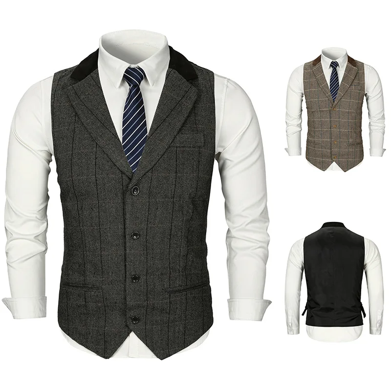 

Ouma Supply of Goods Autumn And Winter New Style Collar Joint Plaid Design si li kou Suit Waistcoat Fashion M06