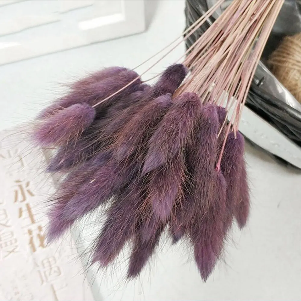 30pcNatural Dried Flowers Bouquet DIY Wedding Home Decoration Rabbit Tail Grass Real Flowers - Цвет: Gradient purple