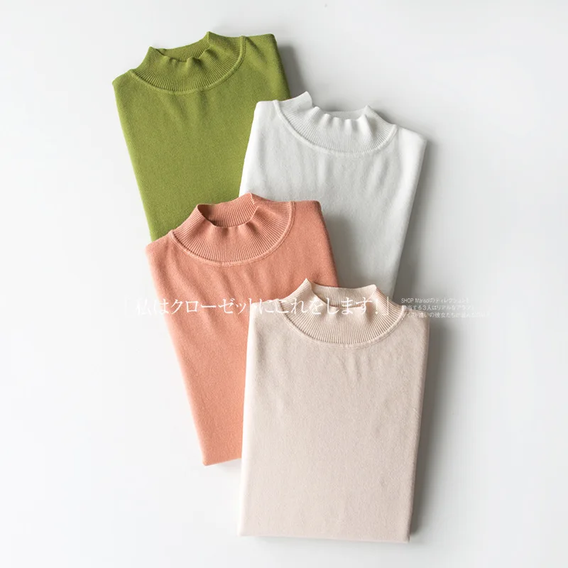 Round collar sweater women's dress autumn and winter new solid color sleeve close to wool knitted undershirt woman Round collar sweater women's dress autumn and winter new solid color sleeve close to wool knitted undershirt woman