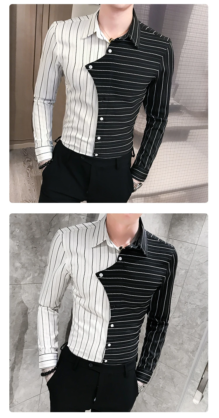 Новое поступление полосатые мужские рубашки с длинным рукавом Camisas Hombre мужские повседневные рубашки Лоскутная цветная мужская одежда Camisa Social Masculina