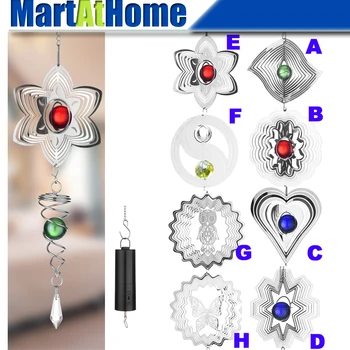 

Multiple Styles 3D Metal Spinning Wind Chimes Whirligig Mirror Ornament Wind Spinner with Revolving Motor&Stabilizer Spiral Tail