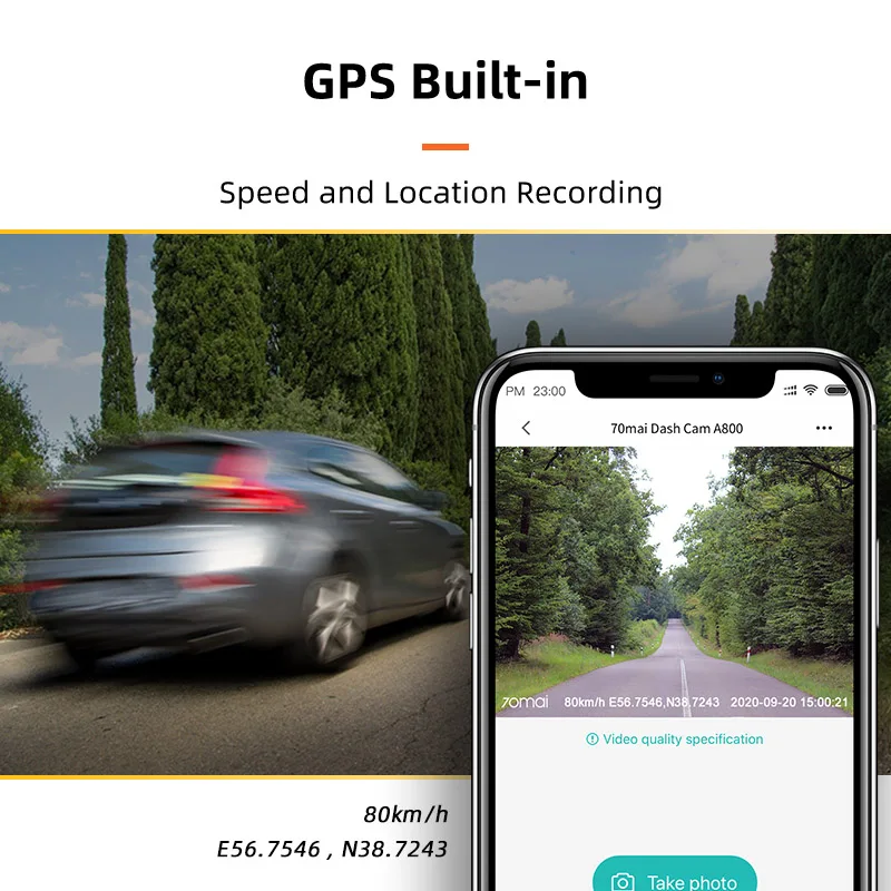 Автомобильный видеорегистратор 70mai A800S камера для приборной панели 4K с GPS ADAS 24