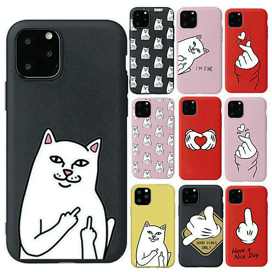 Personalised iphone xs Case Funny Finger Pattern Cartoon Cat Soft TPU Cases for iPhone X XR XS Max Back Cover | Мобильные телефоны