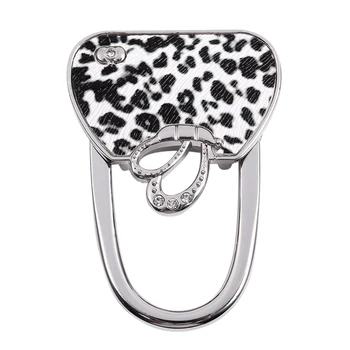 

New Black White Leopard Print Handbag Style Foldable Table Hook Purse Hanger Holder
