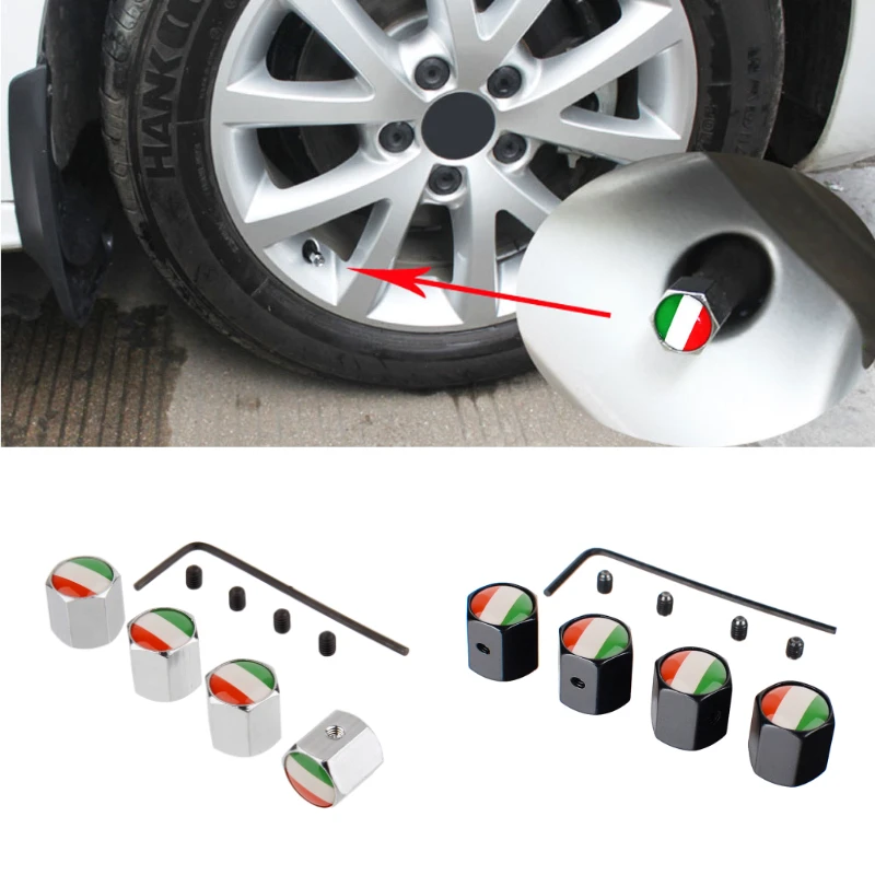 

Italy Flag Emblem Car Accessories Styling 4pcs Wheel Tire Valve Caps Anti Theft Anti Leak Dust Air Valves Caps Covers