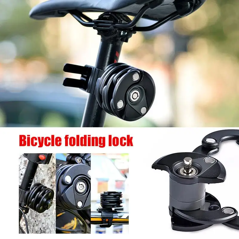  Bicycle Lock Anti-Theft Safety Iron Fold Frame Travel Bikes Bicycle Folding Lock Chain Keys Anti-Th