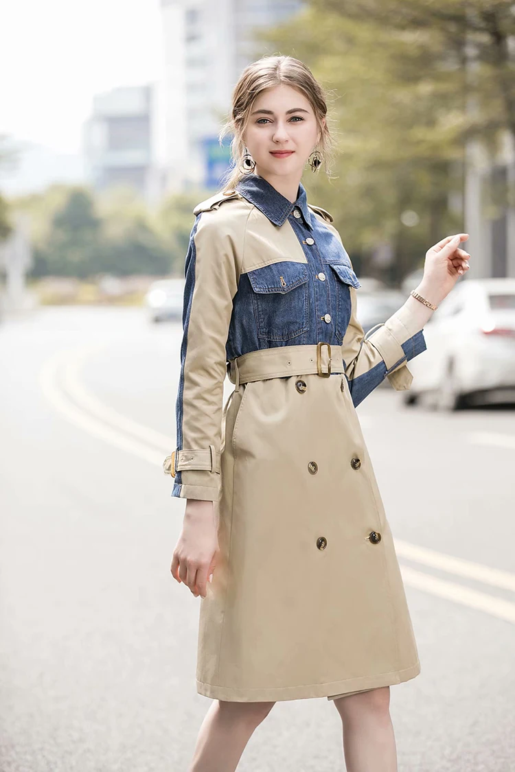 Svoryxiu Fashion Designer Autumn Winter Color Matching Long Trench Coat Women's Long Sleeve Double-Breasted Overcoat Outwear