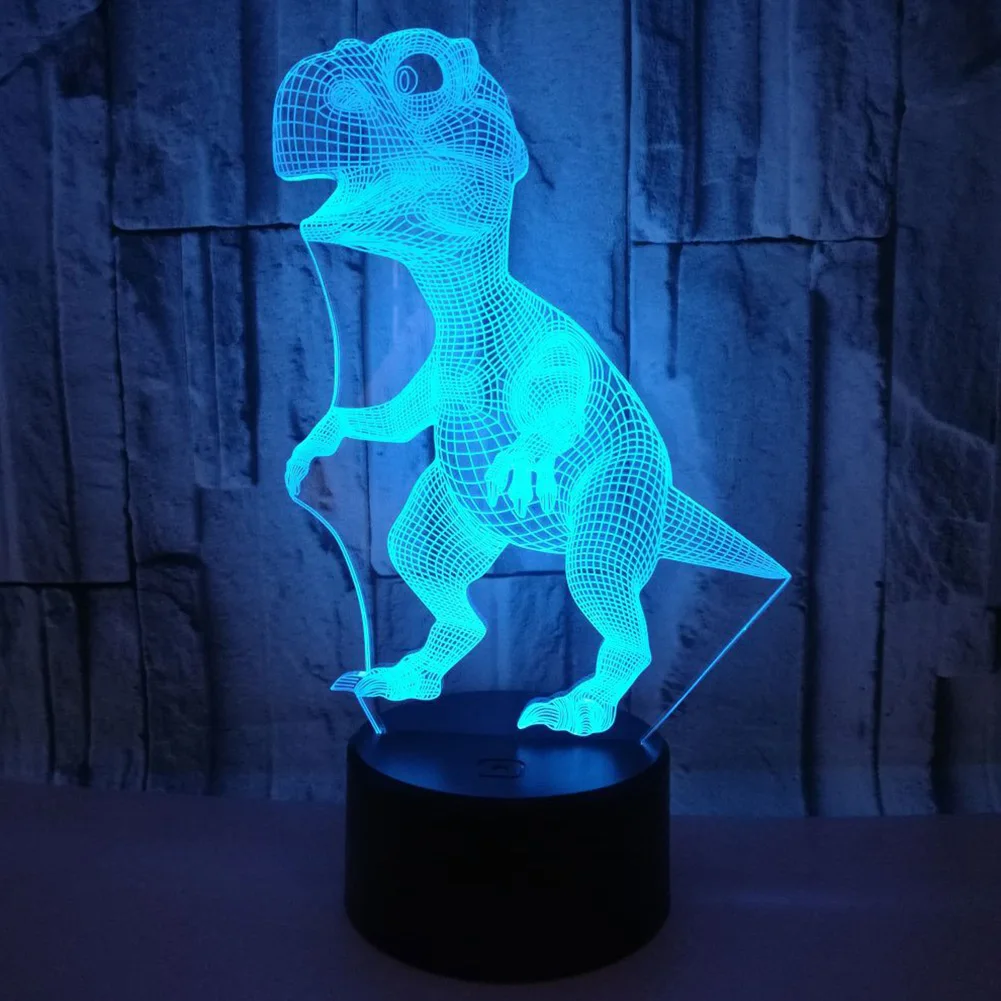 

USB Powered Birthday Touch Control 7 Colors Home Party Gifts Bedroom Kids Night Light Dinosaur Shape 3D Illusion Decorative Led
